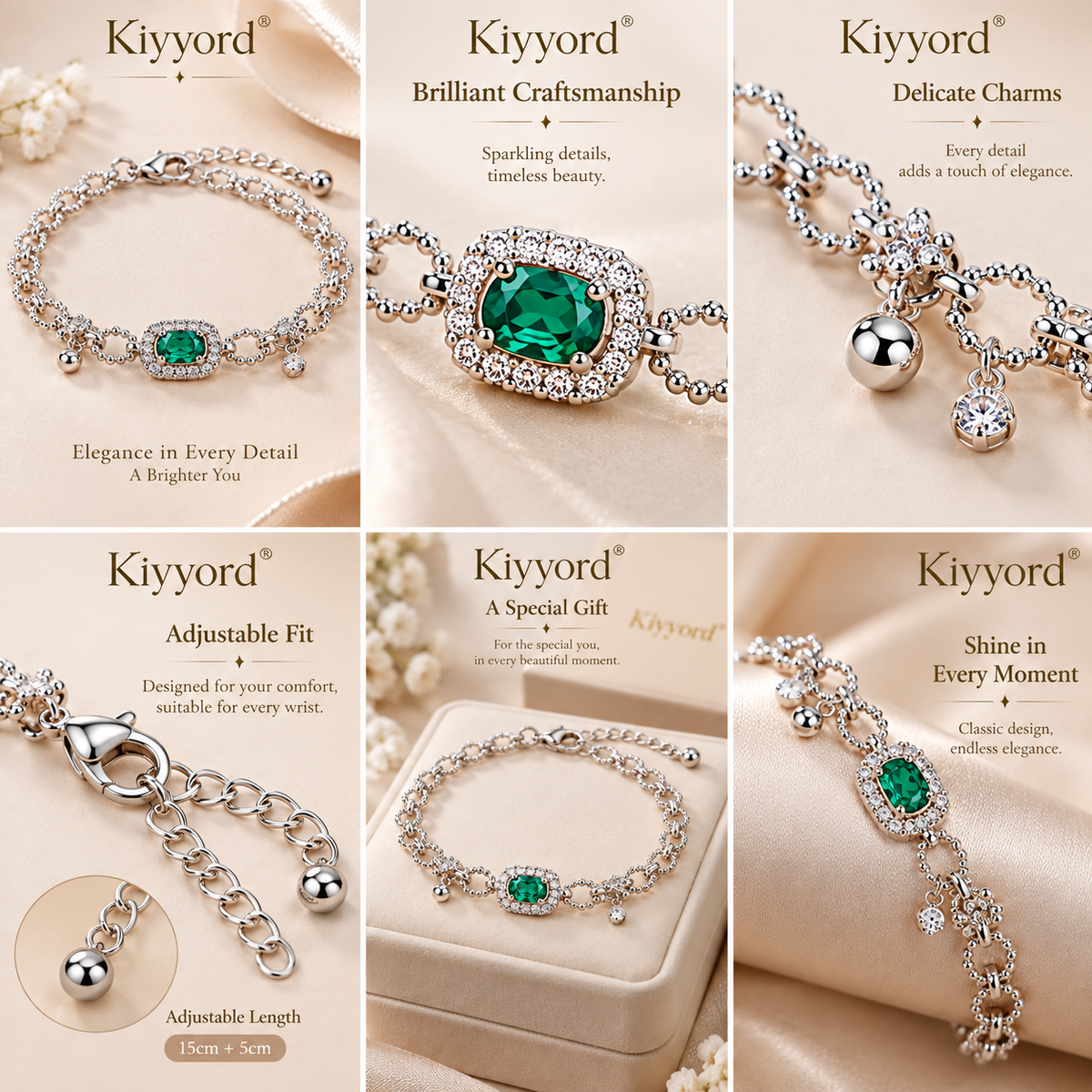 Kiyyord® Emerald Charm Bracelet