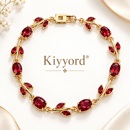 Kiyyord®Red Gemstone Leaf Vine Gold Bracelet