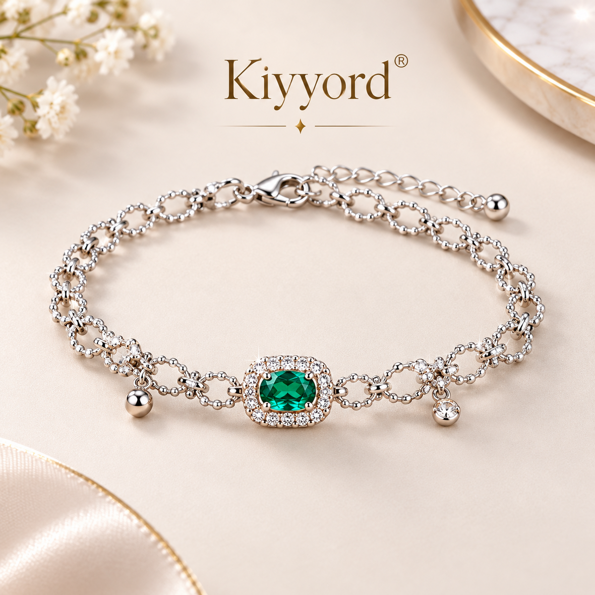 Kiyyord® Emerald Charm Bracelet