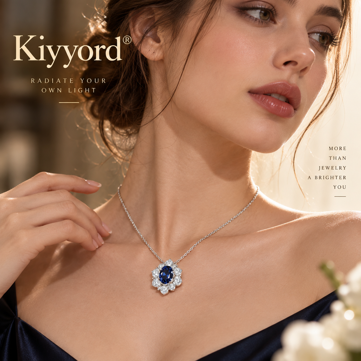 Kiyyord® Celestial Blue Halo Pendant Necklace