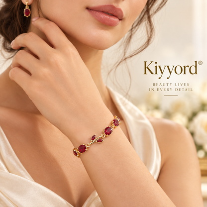 Kiyyord®Red Gemstone Leaf Vine Gold Bracelet
