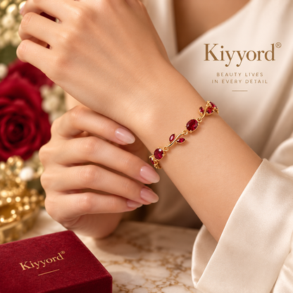 Kiyyord®Red Gemstone Leaf Vine Gold Bracelet