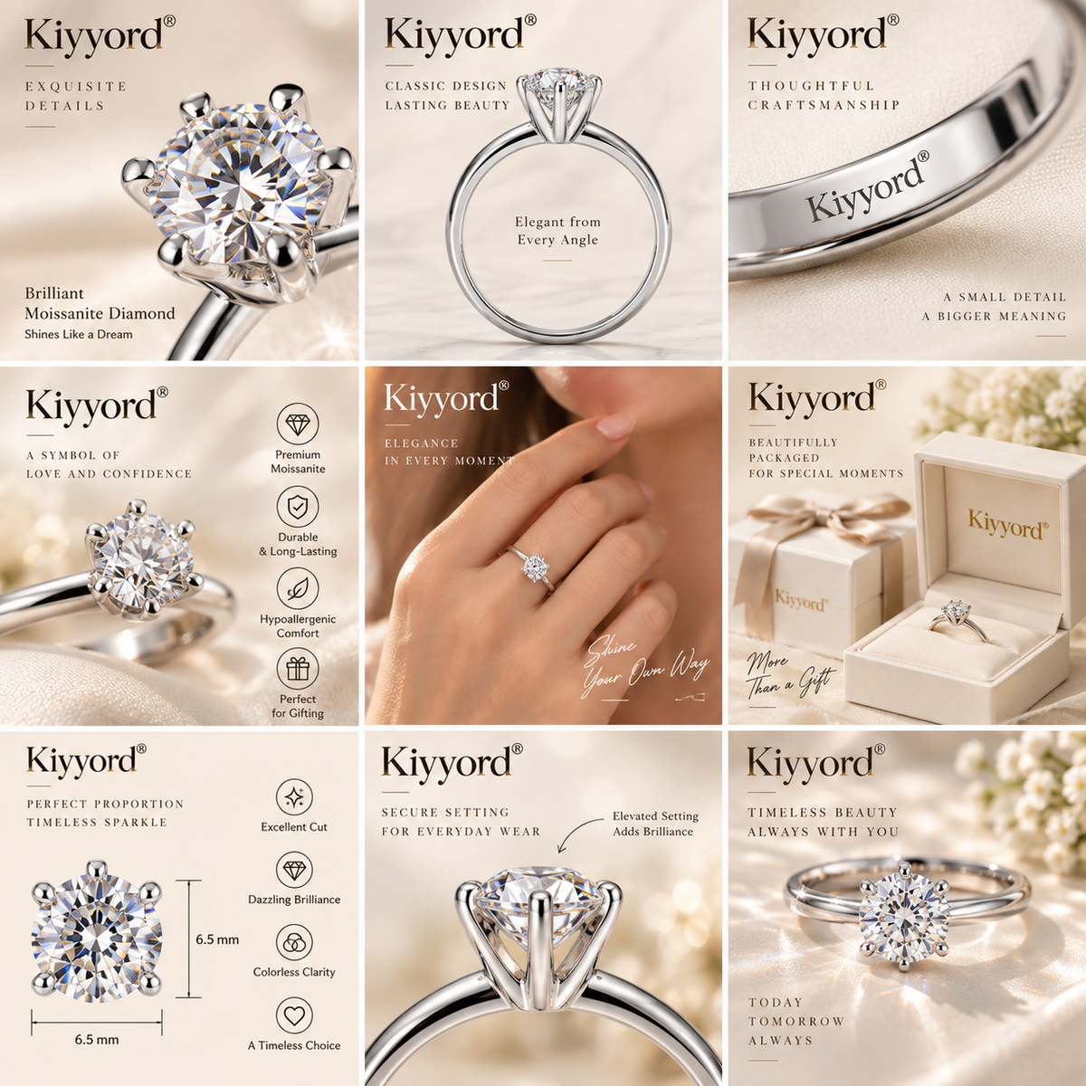 Kiyyord® Classic Moissanite Solitaire Ring