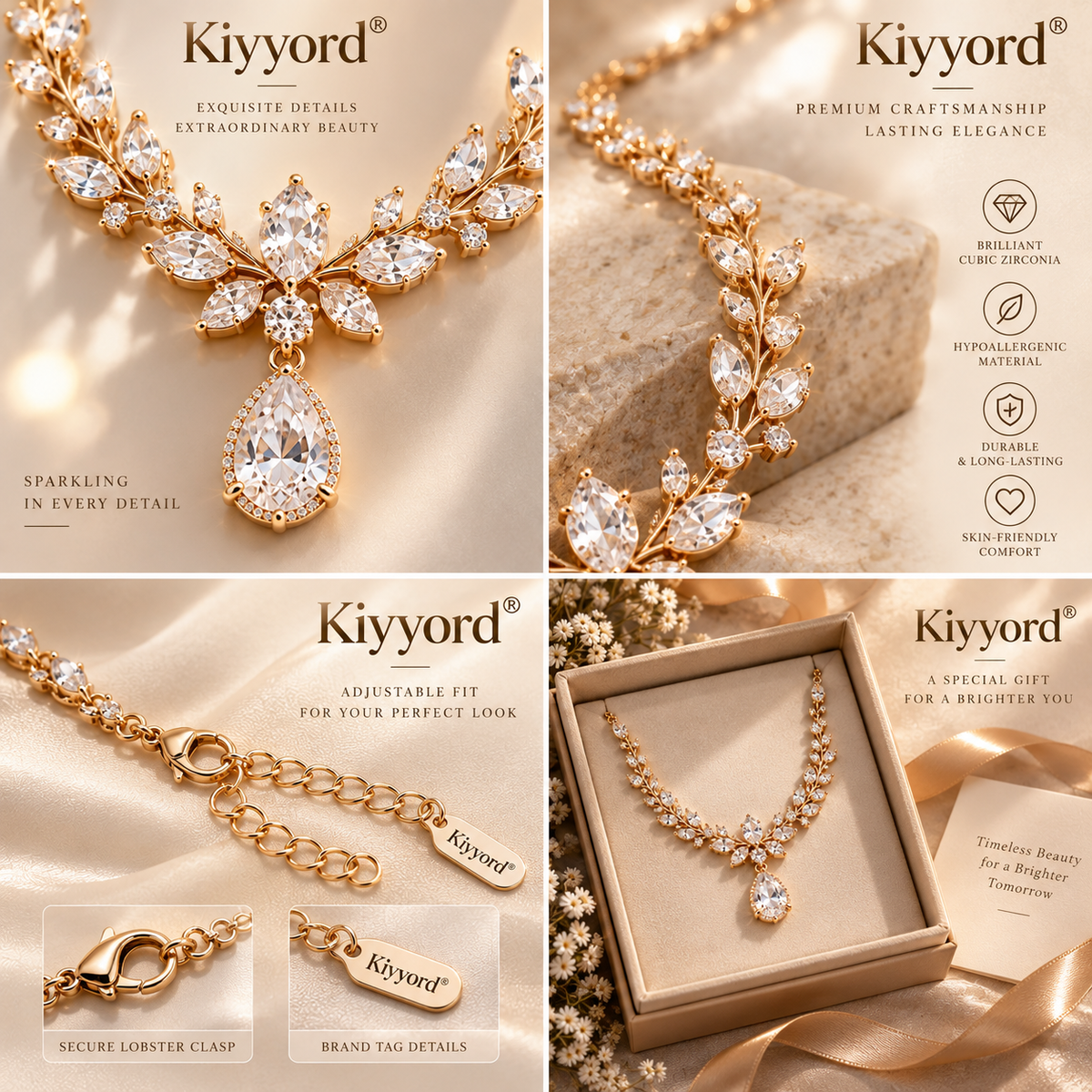 Kiyyord® Radiant Vine Crystal Drop Necklace