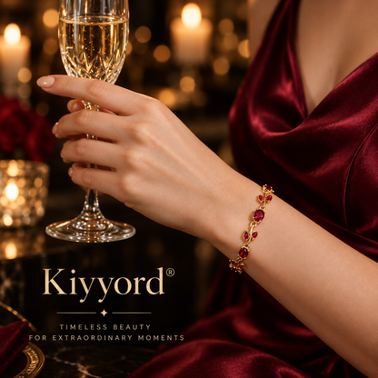 Kiyyord®Red Gemstone Leaf Vine Gold Bracelet
