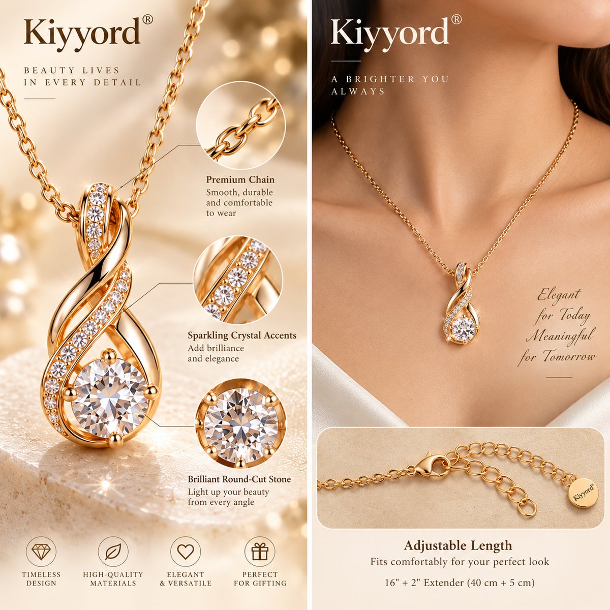 Kiyyord® Eternal Twist Crystal Pendant Necklace